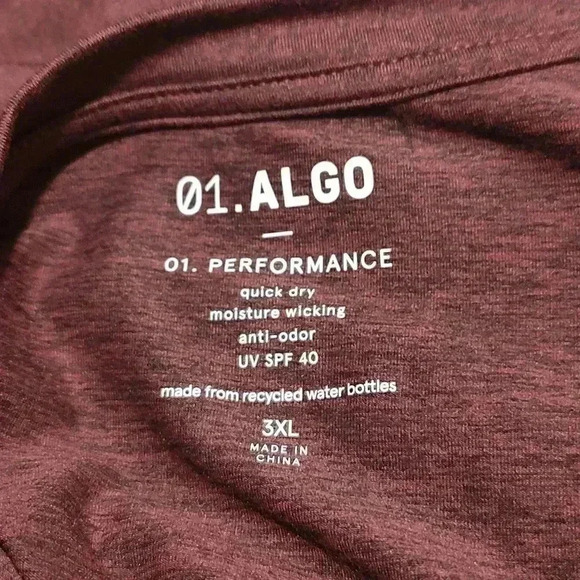 01.Algo Performance Long Sleeve Henley Shirt Mens 3xl Burgundy Pullover - Picture 3 of 3